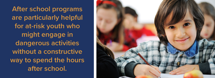 After school programs are particularly helpful for at-risk youth who might engage in dangerous activities without a constructive way to spend the hours after school.